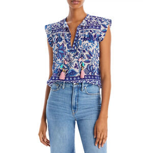 Bell Women's Floral Print Tie Neckline Pullover Top Multi Size XS 0014